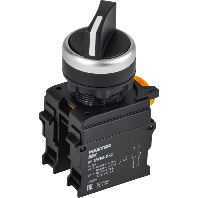 Переключатель на 2 положения IEK MASTER MI-SW60-11X2-3-24-2-K02 1НО+1НЗ черный